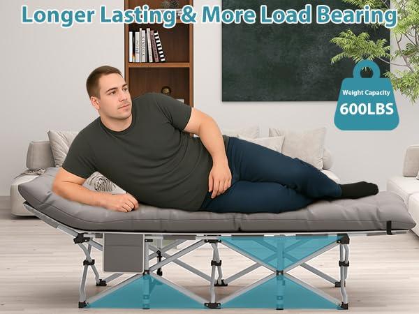Fenbeli Folding Camping Cot for Adults, 2 Pack Heavy Duty Sleeping Cots with Carry Bag, Double Layer Oxford Portable Travel Camp Cots for Outdoor Camp Beach Home Office (Blue Pad & Gray Pad, 2PACK) - Image 6