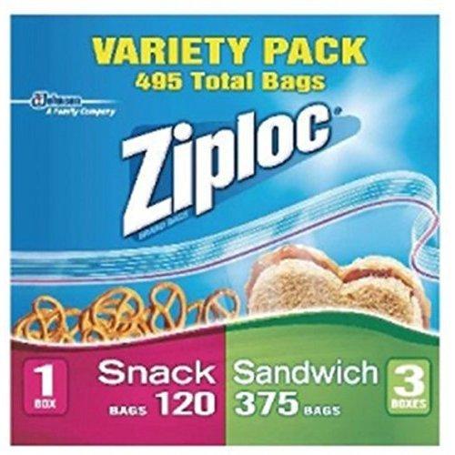 Ziploc Variety Pack, 120 Snack Bags, 375 Sandwich Bags, (495 Total Bags)