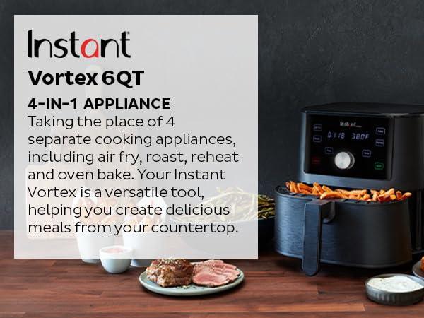 Instant Pot Vortex 6QT XL Air Fryer, 4-in-1 Functions that Crisps, Roasts, Reheats, Bakes for Quick Easy Meals, 100+ In-App Recipes, is Dishwasher-Safe, from the Makers of Instant Pot, Black - Image 2