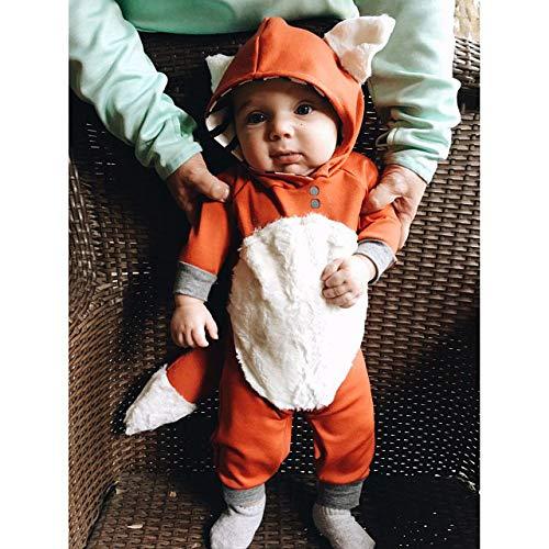 Newborn Baby Girl Boy Halloween Cosplay Cartoon Clothes Fox Coat Fur Bodysuit Jumpsuit Hooded Playsuit Romper Overall Outfit - Image 2