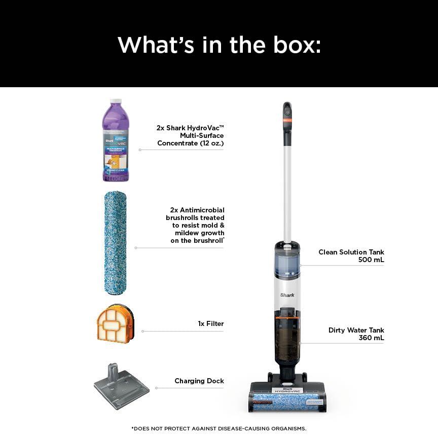 Shark Wet Dry Vacuum Mop All-in-One Cordless Hardfloor Cleaner, HydroVac MessMaster, 3-in-1 Self-Cleaning System, Strong Suction with 2 Brushrolls & 2 Solutions, for Hard Floors & Area Rugs, AW261 - Image 9
