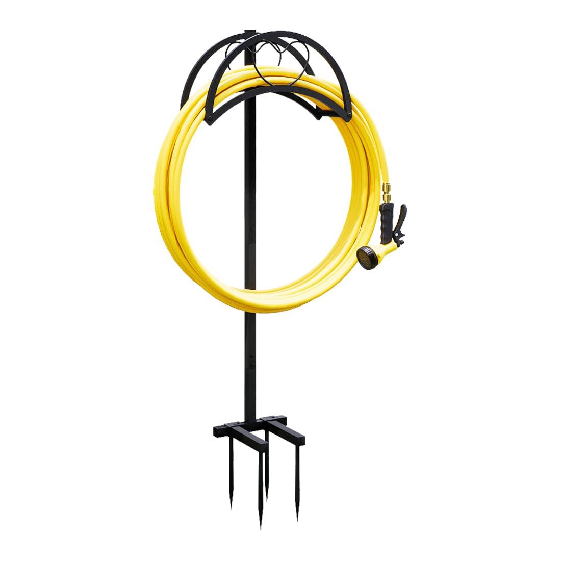 AZERPIAN Garden Hose Holder Freestanding Hose Holder Heavy Duty Metal Detachable Hose Reel Stand Water Hose rack For Outside (Black, 15.35 * 6.3 * 41.34)