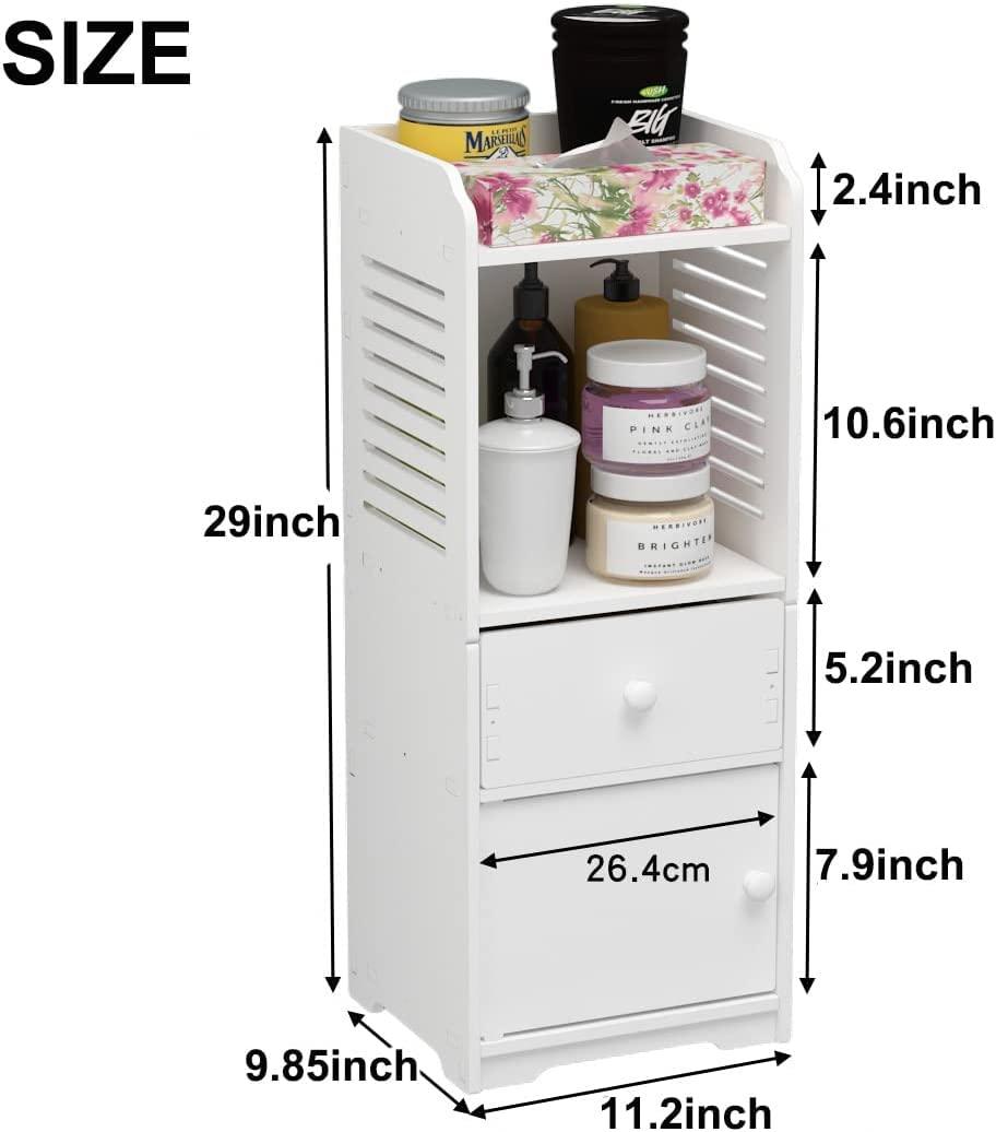 Rerii Bathroom Storage Cabinet, Small Floor Bathroom Organizer Free Standing, Side Toilet Cabinet with Drawer and Door, White - Image 2