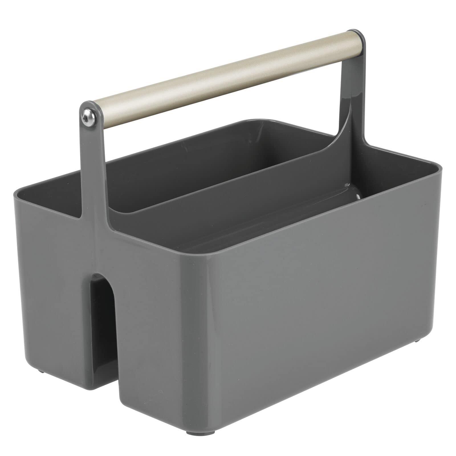 mDesign Plastic Shower Caddy Storage Organizer Utility Tote, Divided Basket Bin - Metal Handle for Bathroom, Dorm, Kitchen, Holds Soap, Shampoo, Conditioner - Aura Collection - Dark Gray/Matte Satin - Image 9