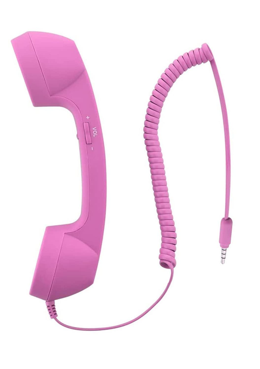 YTYKINOY Retro 3.5mm Telephone Handset Cell Phone Receiver Mic Microphone Speaker for iPhone iPad Mobile Phones Cellphone Smartphone (Pink)