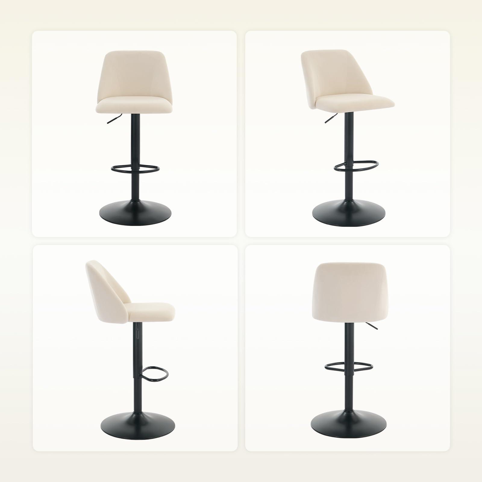 COLAMY Bar Stools Set of 4, Modern Swivel Bar Chairs, Adjustable Upholstered Barstools Counter Height with Full Backrest for Bar, Dining Room, Kitchen Island, Beige - Image 11
