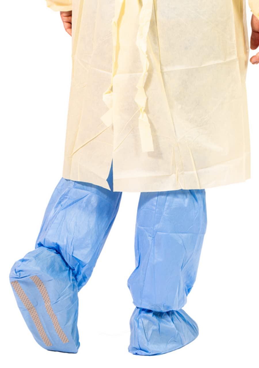 Tri-Layer SMS 18" Tall Heavy Duty Disposable Medical Grade Boot and Shoe Covers Non-Slip Protectors - Protect from Water, Fluids, Dust, Dirt, Mud, Snow, Sand, Grass, and other Mess! (10 Pairs) - Image 2
