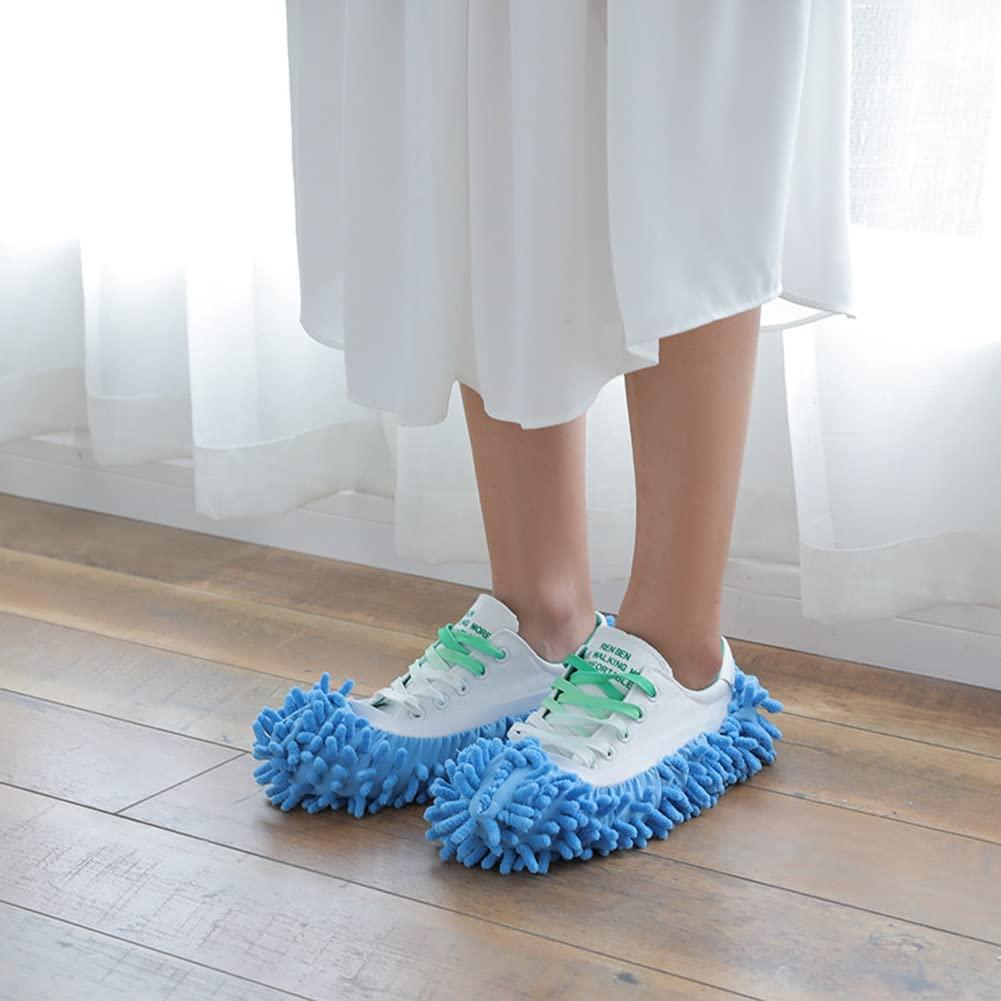 Mop Socks, 2Pairs Microfiber Cleaning House Mop Slipper Covers Soft Washable Reusable Microfiber Foot Socks for Floor Cleaning (Blue) - Image 5