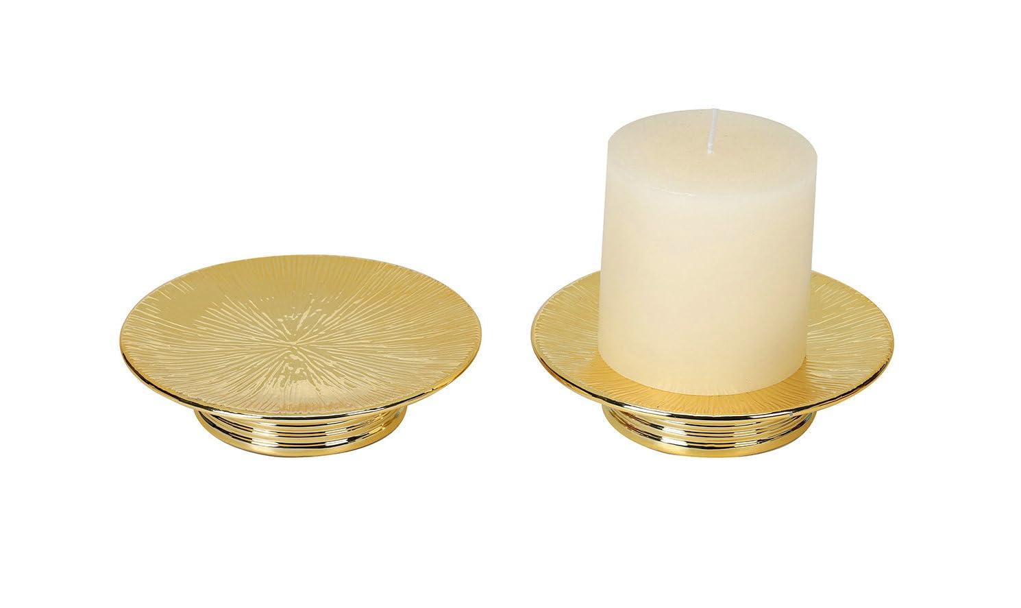 Ceramic Gold Candle Holders Set 2 Modern Pillar Candle Stand Candle plate Table Centerpiece Jewelry dish golden Tray riser display stand for Home,Dinning,Party,Wedding,Birthday,Anniversary Decorations