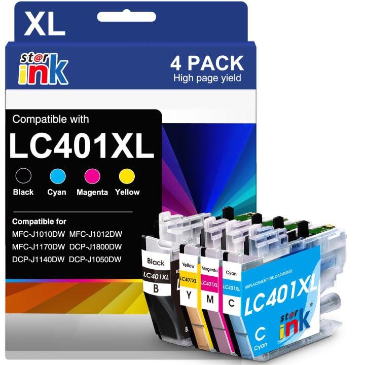 LC401XL LC401 Ink Cartridges Replacement for Brother Ink Cartridges LC401 XL Compatible for Brother MFC-J1010DW MFC-J1170DW MFC-J1012DW MFC-J1800DW Printer(Black Cyan Magenta Yellow, 4 Pack)