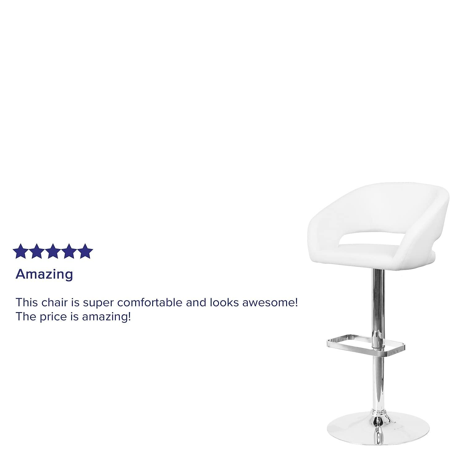 Flash Furniture Erik Contemporary Adjustable Height Barstool with Footrest and Rounded Mid-Back, Upholstered Bar or Counter Height Stool, White/Chrome - Image 4