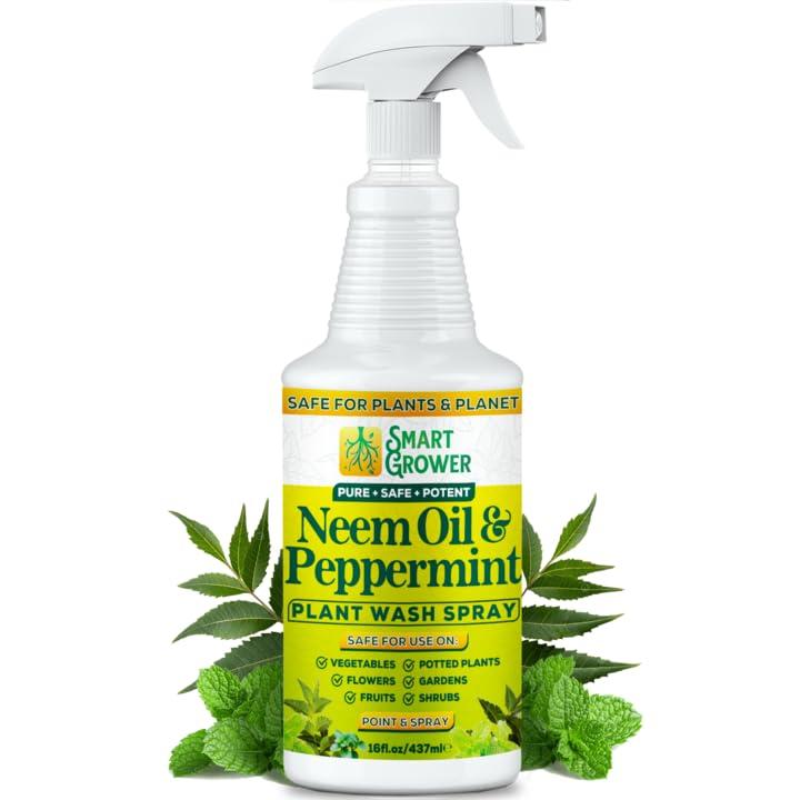 Neem Oil Spray for Plants with Peppermint Oil, Natural Plant Wash Made for Indoor and Outdoor Plants Smart Grower 16oz Easy Ready to Use Spray