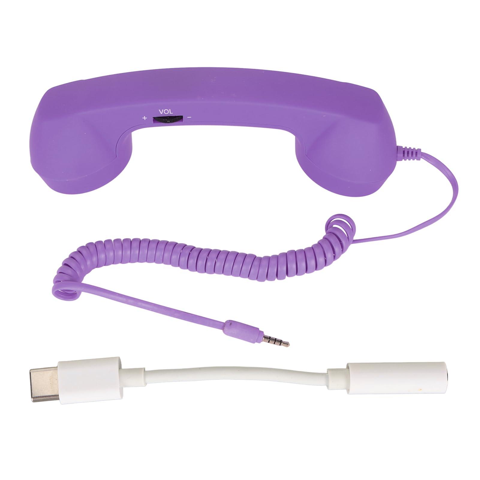 Telephone Handset for Cellphone, Retro Phone Handset with 3.5mm Jack Mobile Phone Receiver Old Telephone Headset Handheld Receiver for Cell Phone(Purple)