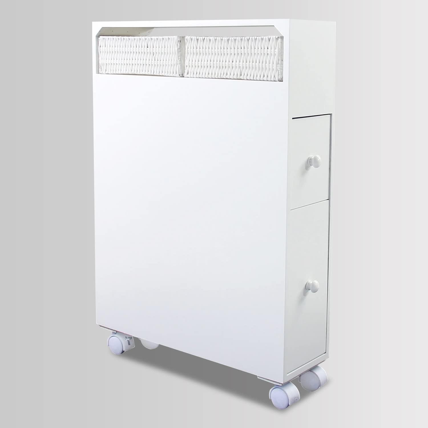 MASAKA B&W Movable Bathroom Cabinet with 2 Drawers, Shelf & Corner Shelves - Toilet Paper Storage & Side Organizer - Image 8