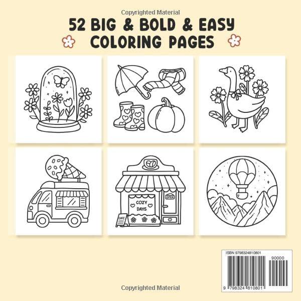 Stress Relief: Coloring Book for Adults and Kids, Bold and Easy, Simple and Big Designs for Relaxation Featuring Animals, Landscape, Flowers, Patterns, Cute Things And Many More (Bold & Easy Coloring) - Image 2