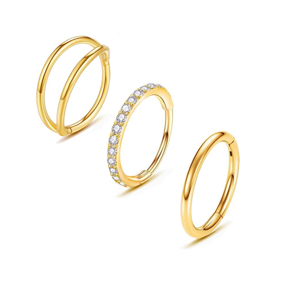 3Pcs Nose Rings Hoop 20G 18G 16G Surgical Steel Hinged Segment Rings Septum Jewelry Lip Ring Helix Conch cartilage earring for Women Girls Men 7mm 8mm 10mm