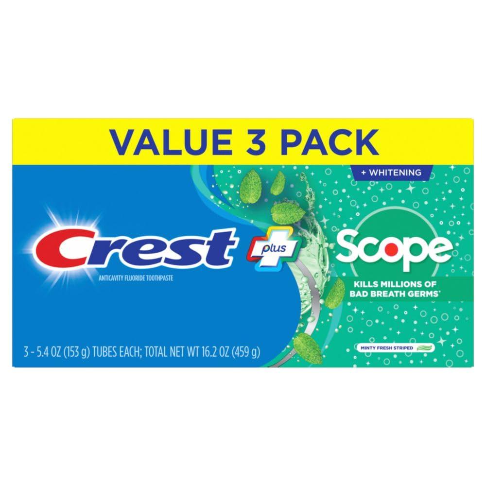Crest + Scope Whitening Toothpaste - Pack of 3, 5.4 Oz Tubes - Anticavity Fluoride Toothpaste, Fresh Breath, Kills Germs - Tartar Protection, Enamel Protection - Minty Fresh Flavor - Image 7