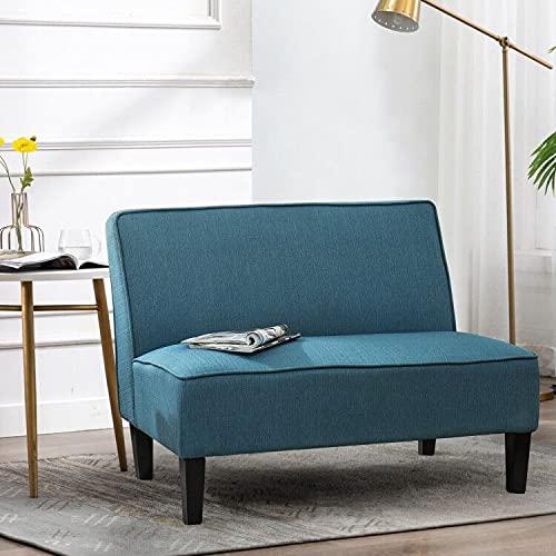 Changjie Furniture Small Loveseat Sofa Couch Upholstered Small Love seat Mini Sofa Couch for Bedroom Living Room (Blue) - Image 8
