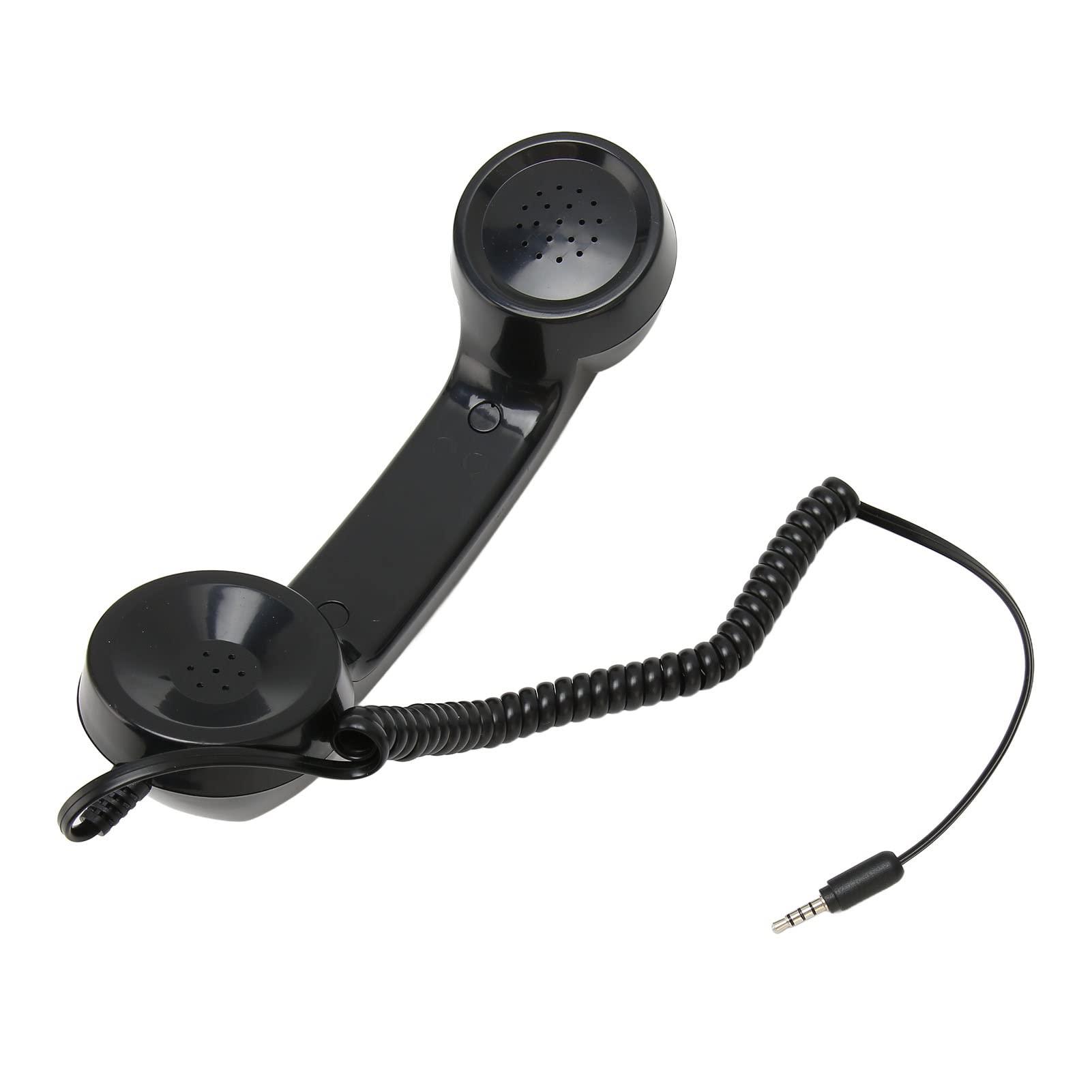 Retro Phone Handset, One Touch Answer, Radiation Proof 3.5mm Sound Plug with 1m Coiled Cord, Suitable for All Smartphones and Computers (Black)
