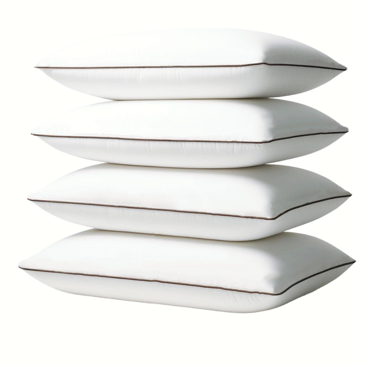 Subrcamos Luxury Comfort Set of 4 Queen Size Bed Pillows - Hypoallergenic Polyester Microfiber Material - Premium Sleep Support for Side, Back, and Stomach Sleepers - 18 x 28 inches, 45 cm x 70 cm