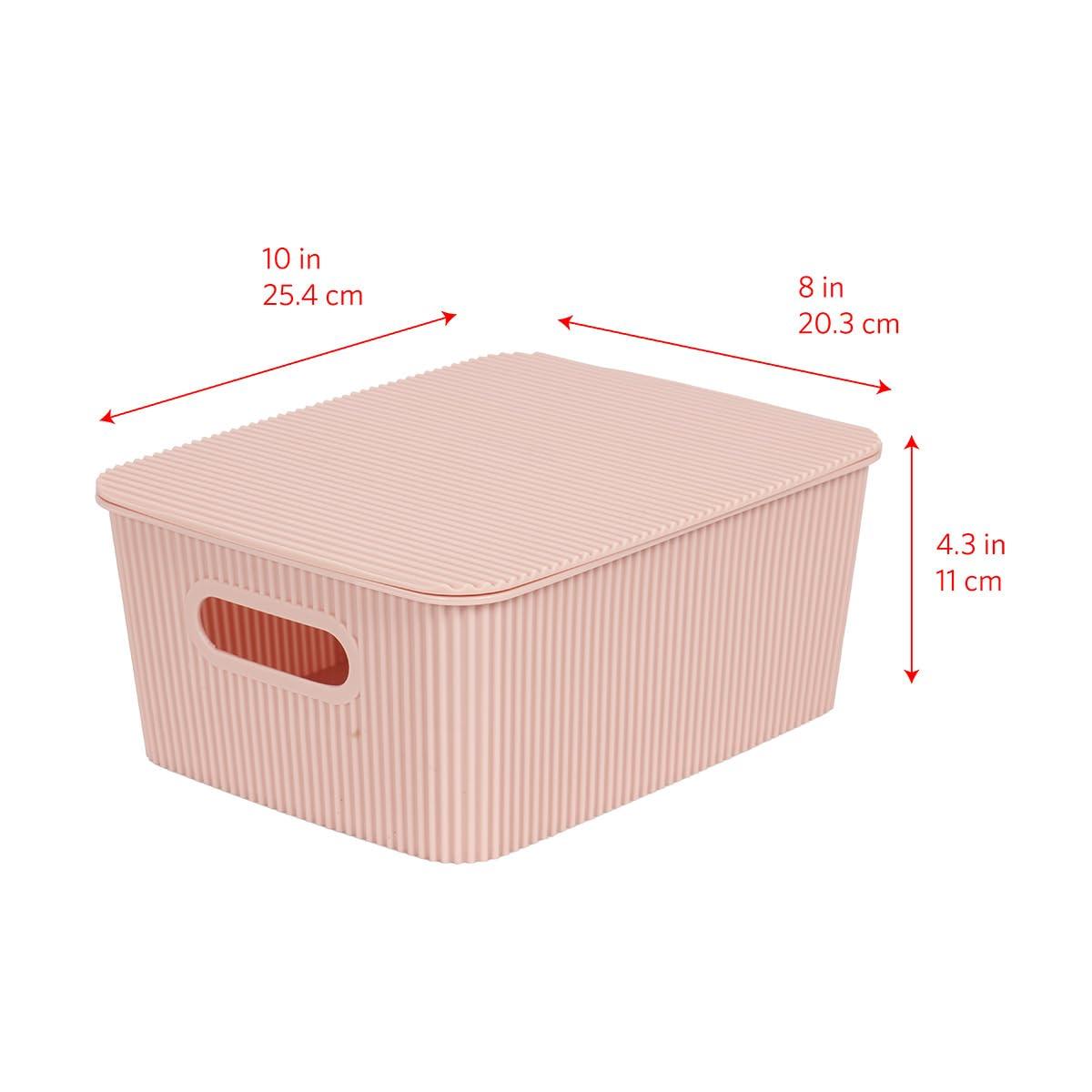 Glad Storage Baskets with Lids - Set of 6 Stackable Plastic Boxes with Handles - Decorative Shelf Organizer Bins for Bathroom and Closet, Pink, 1 Gallon - Image 3
