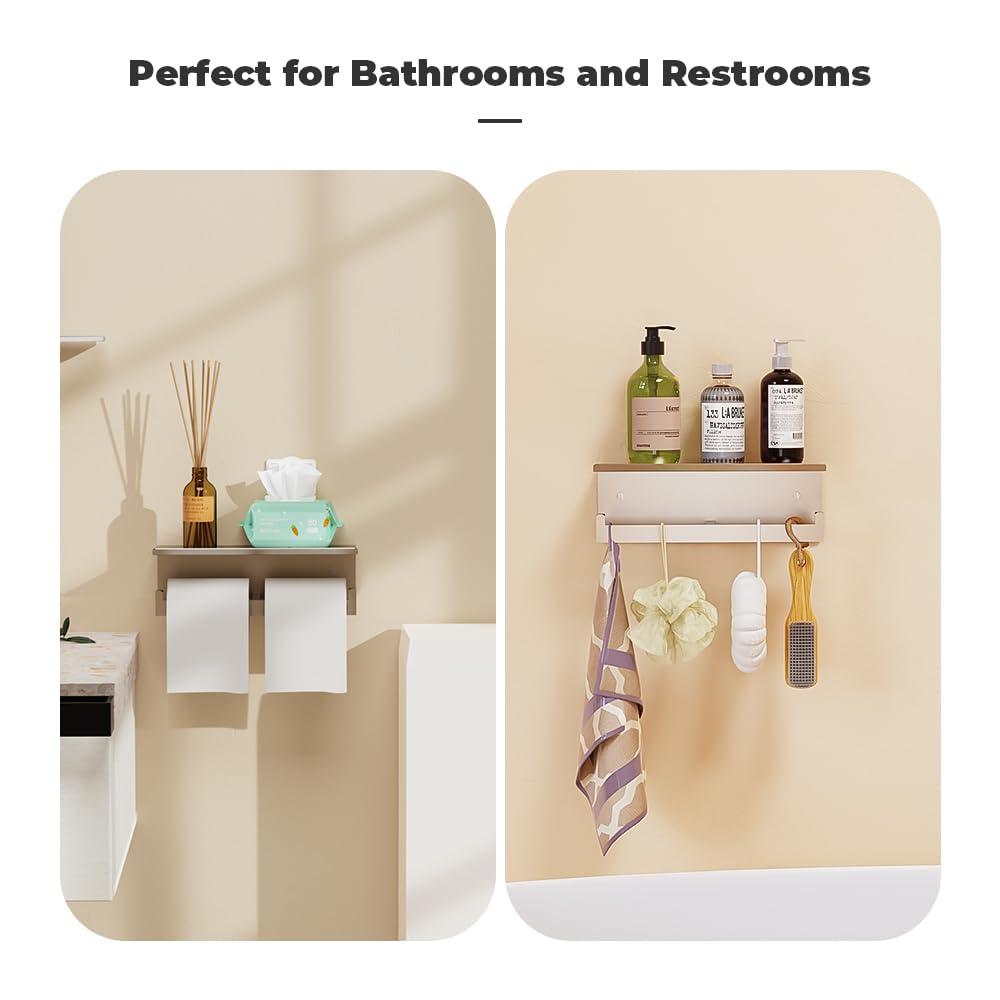 Double Toilet Paper Holder with Shelf, FreshGlow Large Tissue Holder Brushed Nickel, Wall Mount Commercial Toilet Paper Dispenser Phone Shelf Stainless Steel, Tissue Roll for Bathroom - Image 6