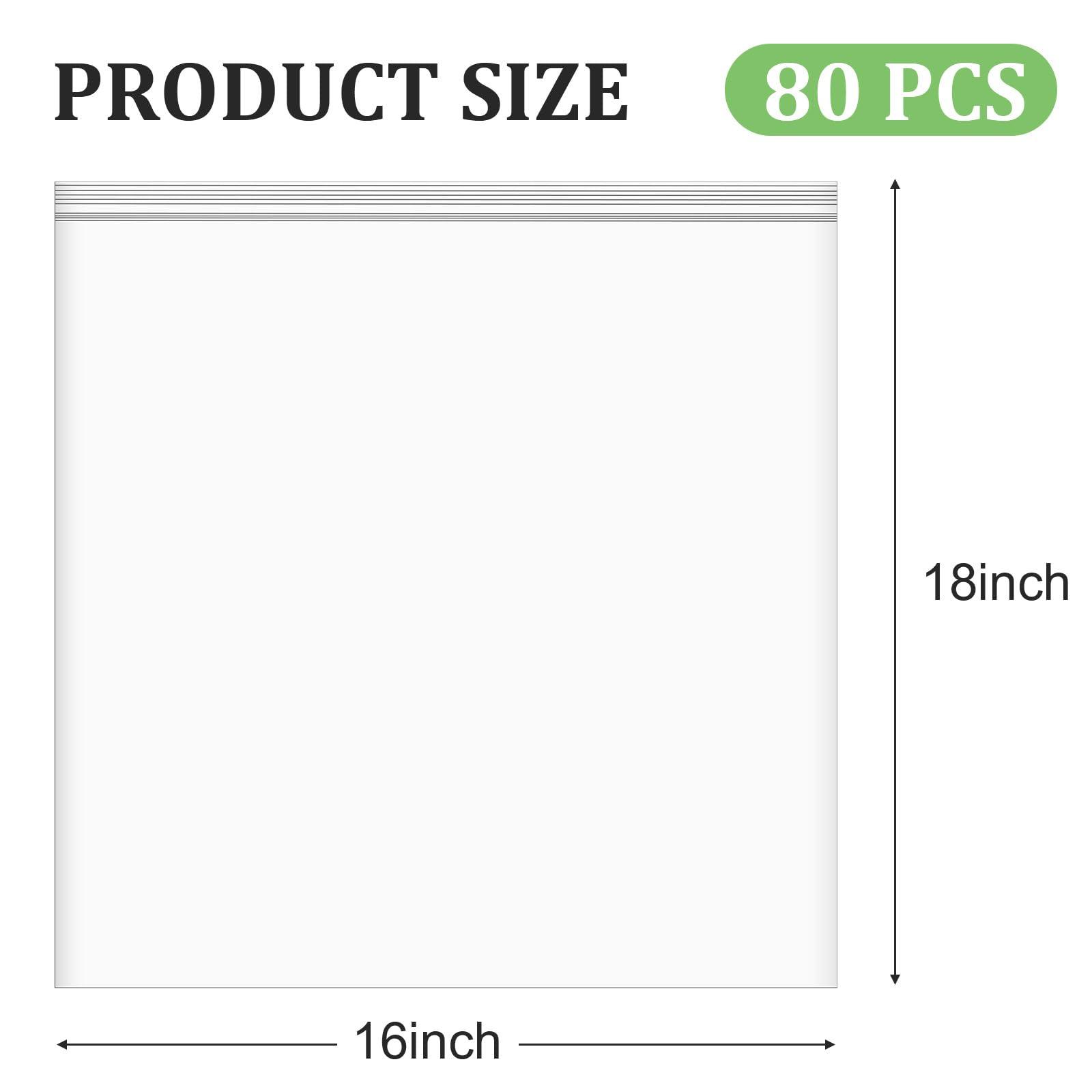 JOUTYFOR 80 Pack 16" x 18" Clear Heavy-Duty Reclosable Zipper Plastic Storage Bags for Clothes, Food, Travel & More - Image 3
