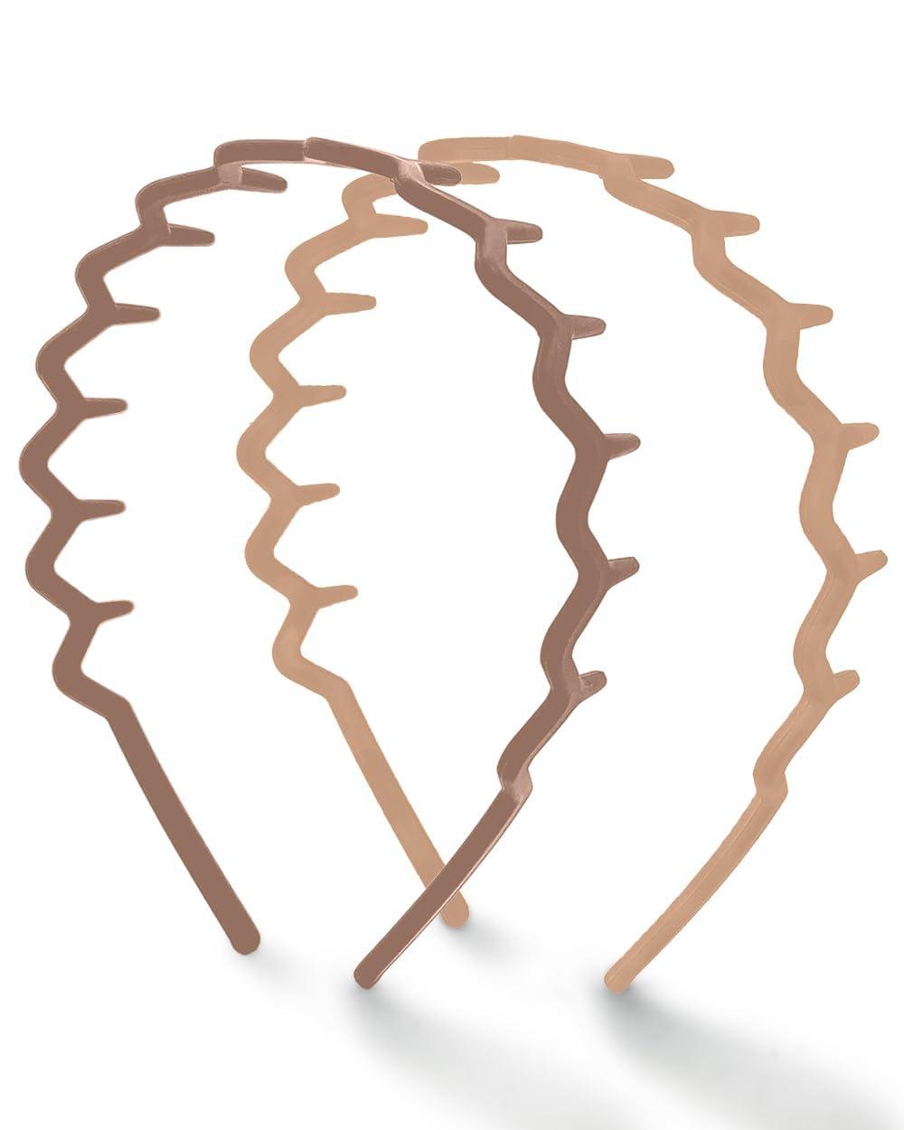 Kitsch Zig Zag Headbands, Recycled Plastic Wavy Hair Band with Teeth, Headband for Women and Men, Classic 90s Hair Accessories, 2pcs (Neutral)