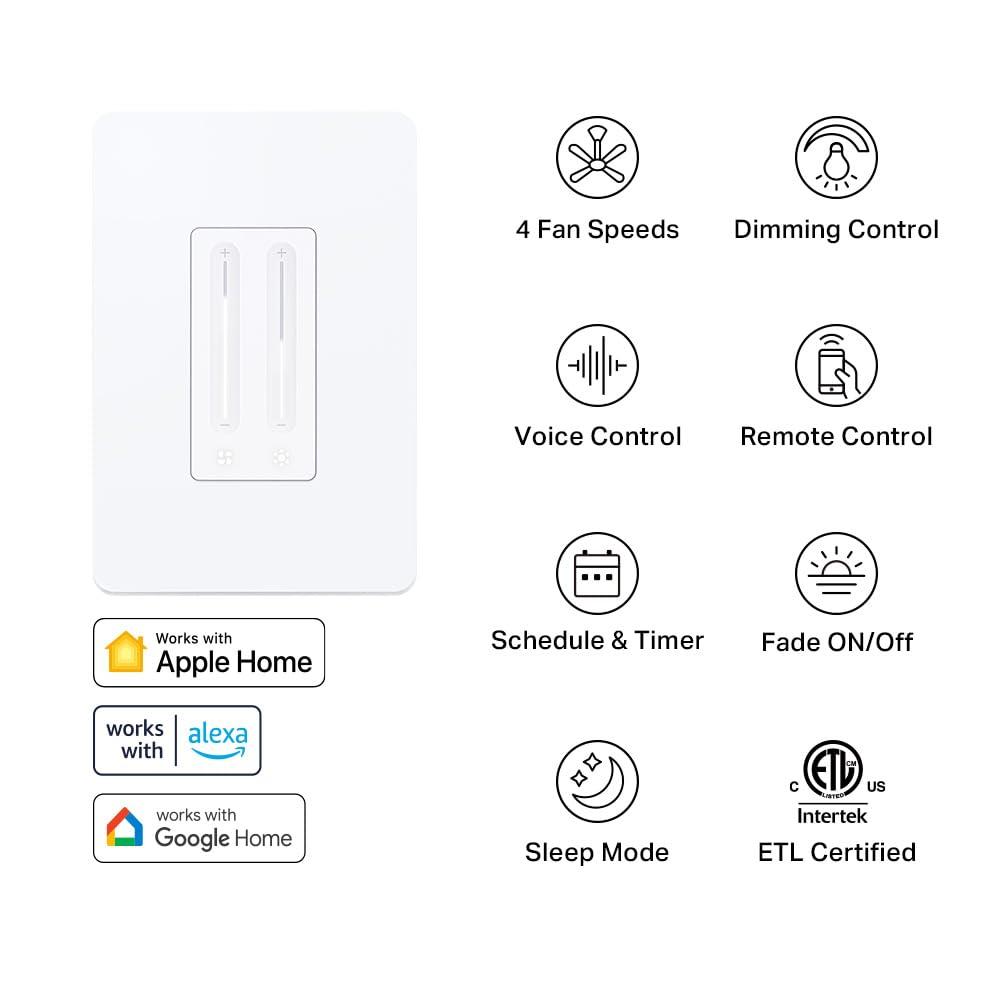 Kasa Smart Ceiling Fan Control & Dimmer Switch | Adjustable 4-Speed Fan & Brightness Control | Works w/Apple HomeKit, Alexa & Google Home | 2.4G Wi-Fi Only, Single Pole, Neutral Wire Required | KS240 - Image 3