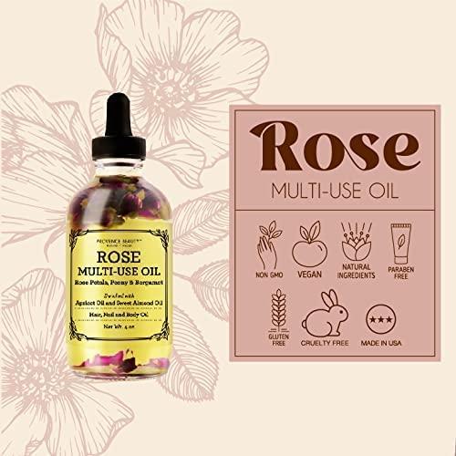 BEAUTE DE PROVENCE Multi-Use Oil for Face, Body and Hair - Organic Blend of Apricot, Vitamin E and Sweet Almond Oil Moisturizer for Dry Skin, Scalp and Nails - Rose Petals, and Bergamot Essential Oil - 4 Fl Oz - Image 3