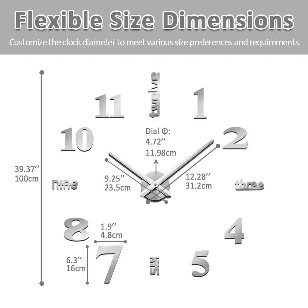Mintime Modern Frameless DIY Wall Clock Large 3D Wall Watch Mirror Numbers for Home Office Decorations - Image 2