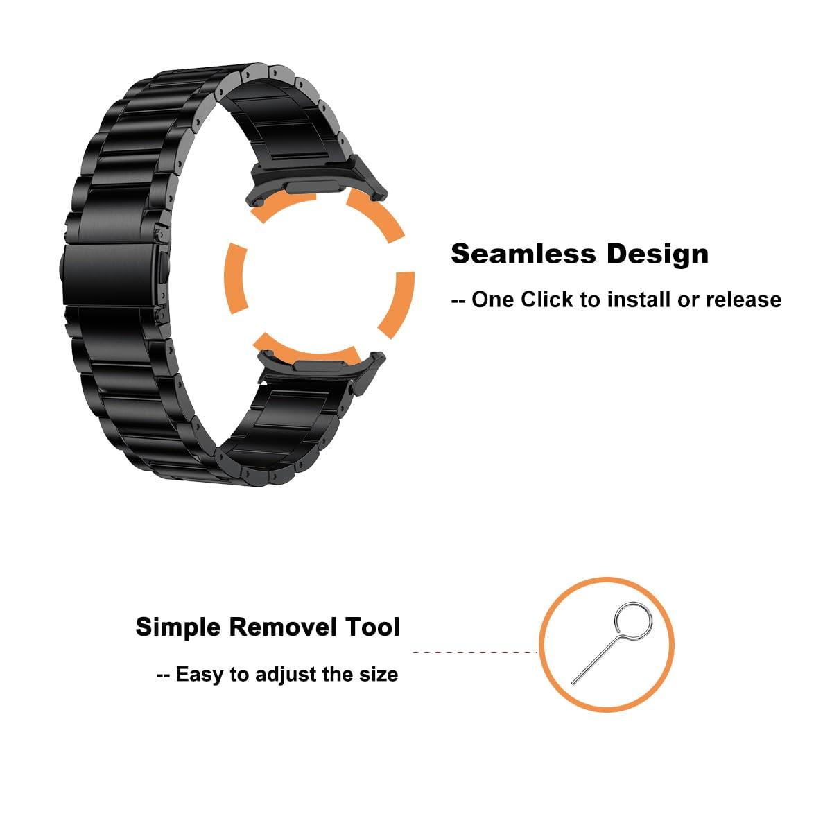YEEJOK Compatible for Samsung Galaxy Watch Ultra 47mm Bands, Stainless Steel Metal+Leather Watch Straps Replacement for Men Women Smartwatch Accessory - Image 3