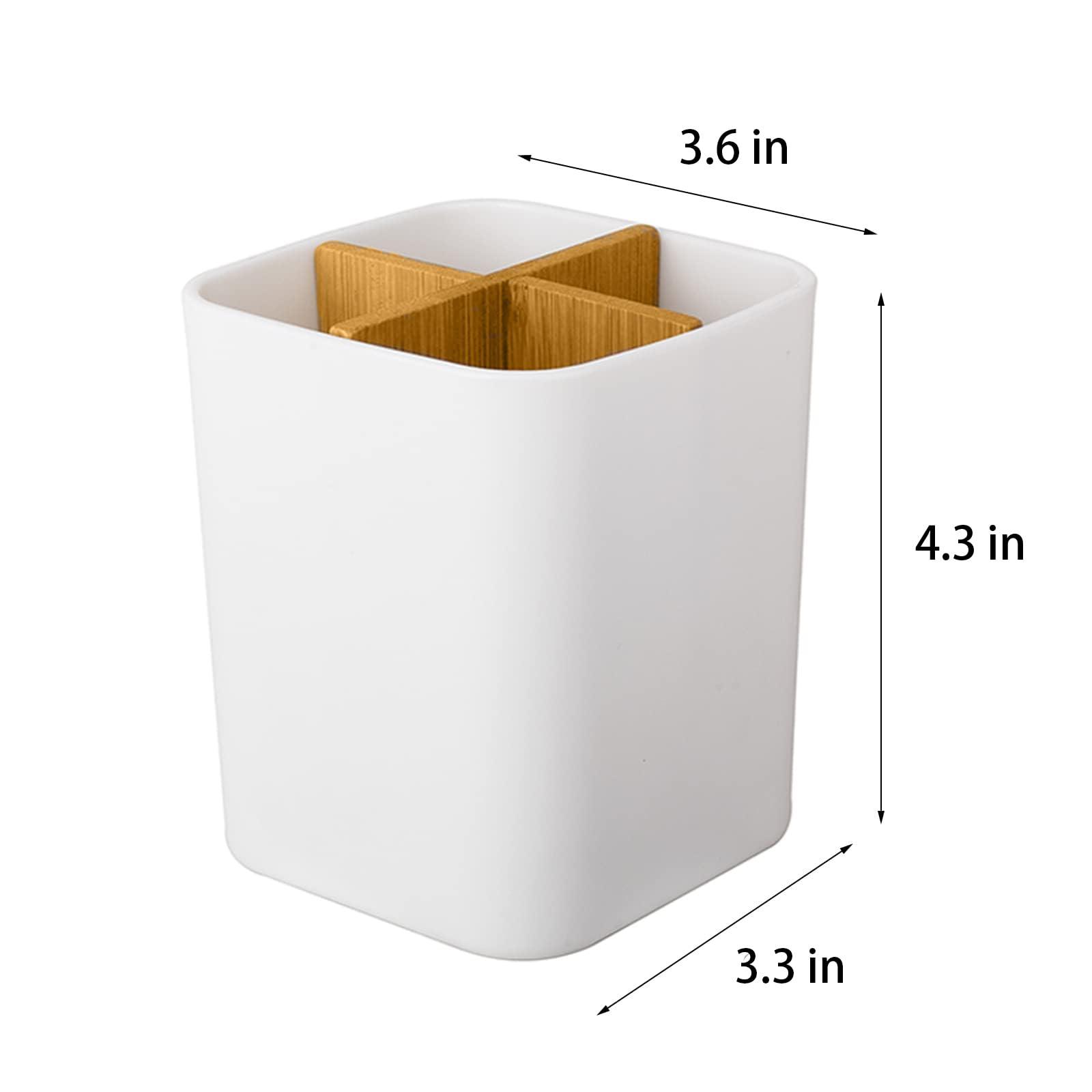 Bamboo Toothbrush Holder for Bathrooms, 4 Slots Toothbrush and Toothpaste Holder Bathroom Counter Organizer for Electric Toothbrushes, Floss, Razors - White - Image 6