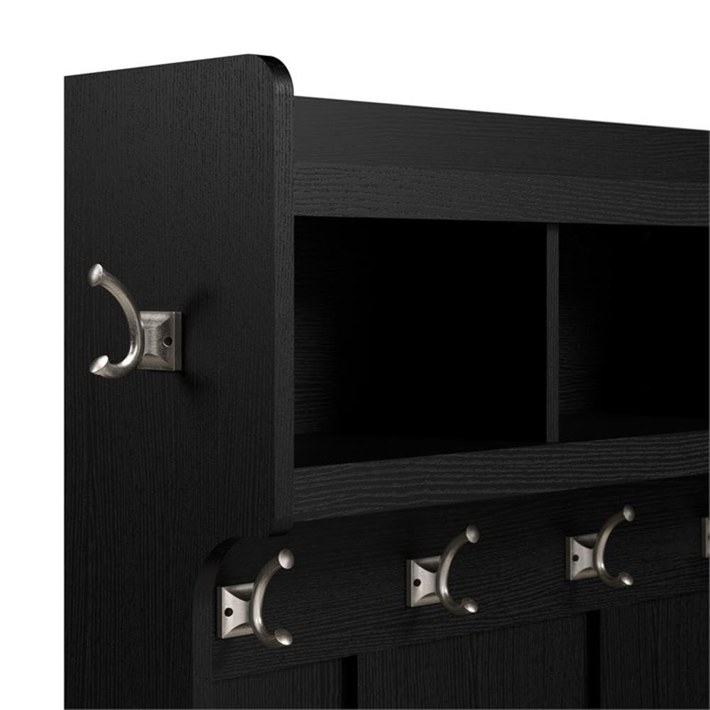 Bush Furniture Woodland 24W Hall Tree and Small Shoe Bench with Shelves in Black Suede Oak | Narrow Foyer, Mudroom, Entryway Storage - Image 4