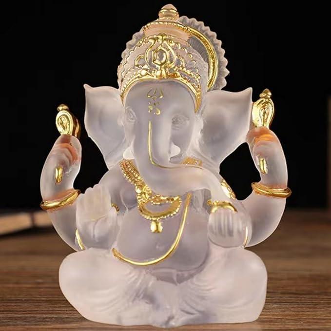 Ganesh Idol Transparent Statues for Table Or Car Dashboard 14 CM Long for Home Pooja Multi Color Glass Look Ganpati Murti Puja for Home Mandir Diwali Gift Ganesha Yoga Calm Decor (White) - Image 6