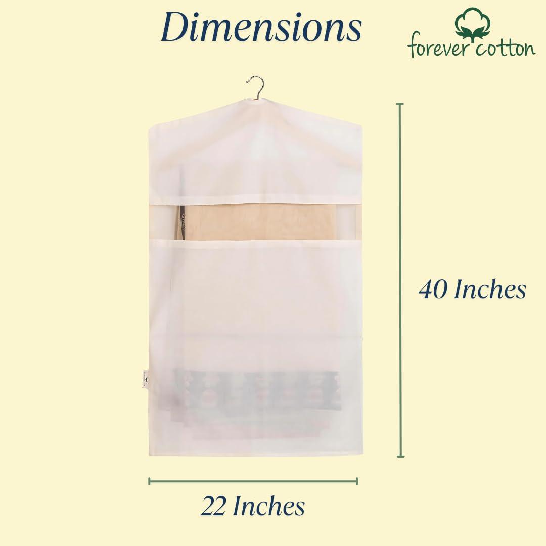 Forever Cotton Garment Bags for Hanging Clothes – 100% Cotton, Breathable Suit & Dress Covers – Pack of 3 Medium (22"x40") for Jackets, Sarees, Blouses, Coats, Travel & Closet Storage - Image 2
