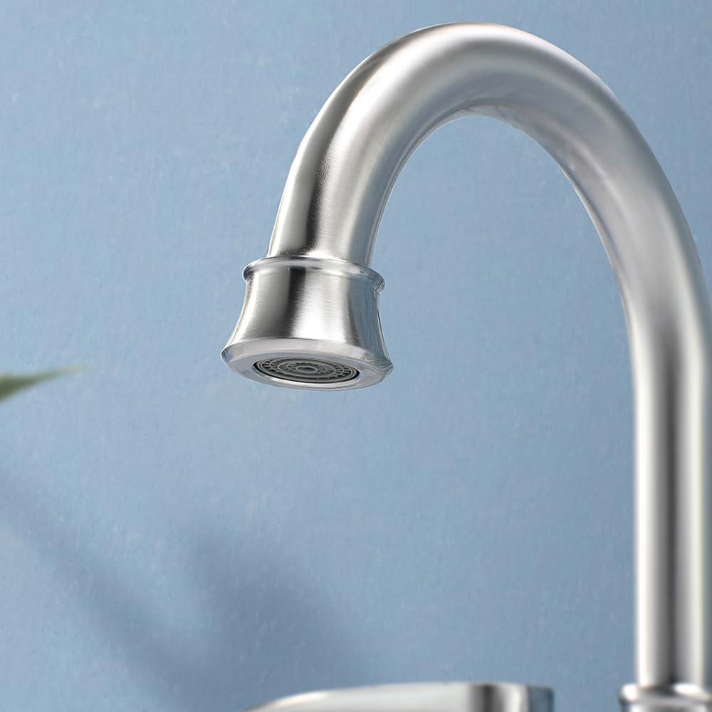 VALISY Brushed Nickel Bathroom Faucet, 2-Handle Lead-Free 360° Swivel High-Arc Spout 4 Inch Centerset Bath Lavatory Vanity Sink Faucets Set for Sinks with Drain & Water Hoses, VABM80008L - Image 7