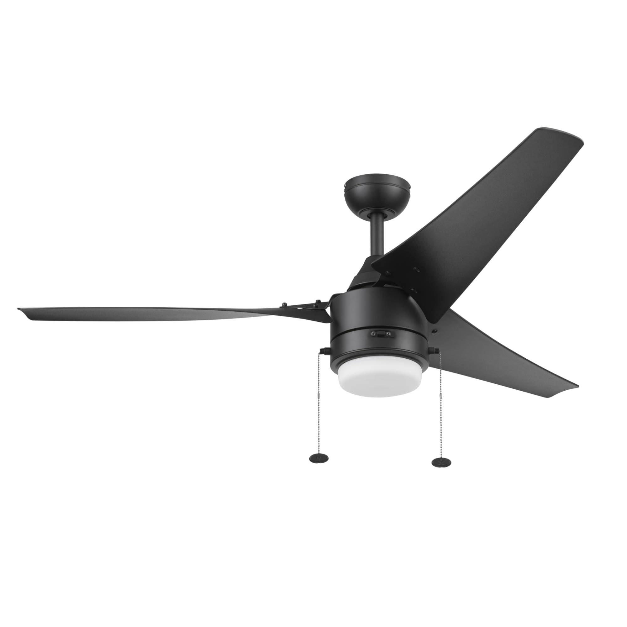Prominence Home Teo, 56 Inch Contemporary Wet Rated Outdoor LED Ceiling Fan with Light, Pull Chain, Dual Mounting Options, 3 Weather Resistant Blades, Reversible Airflow - 51862-01 (Matte Black)