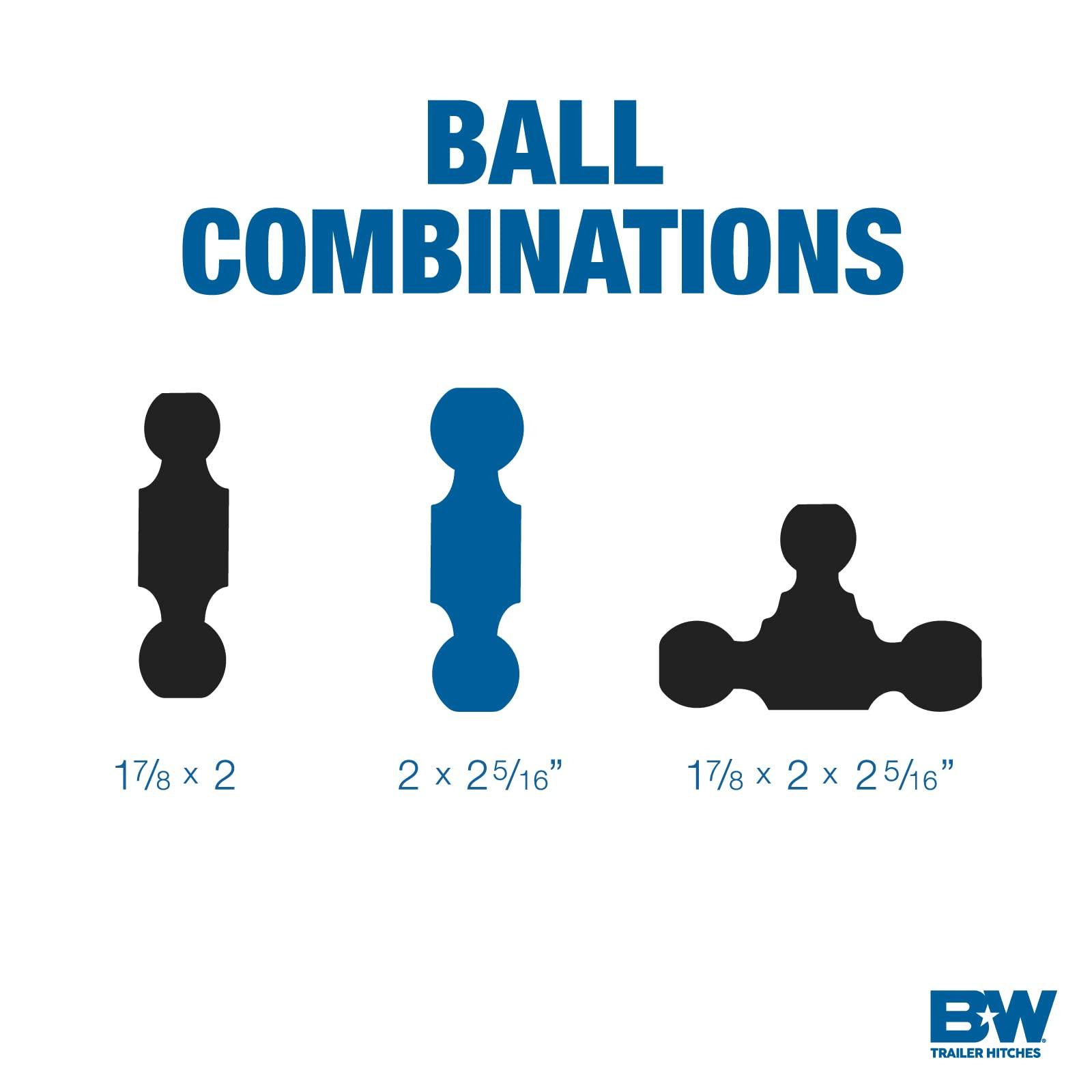 B&W Trailer Hitches Tow & Stow Adjustable Trailer Hitch Ball Mount - Fits 2.5" Receiver, Dual Ball (2" x 2-5/16"), 5" Drop, 18,000 GTW - TS20037B - Image 3