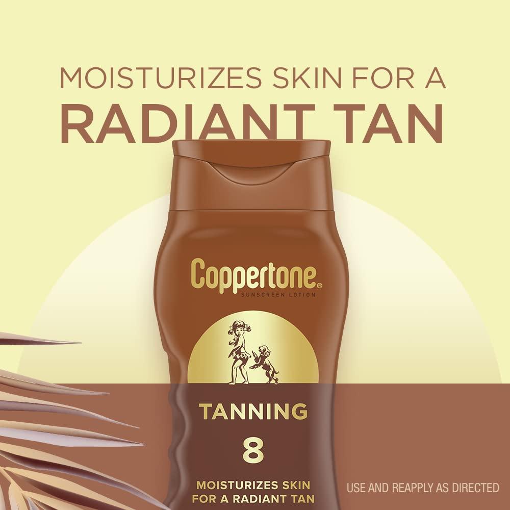 Coppertone Tanning Sunscreen Lotion, Water Resistant Body Sunscreen SPF 8, Broad Spectrum SPF 8 Sunscreen Pack, 8 Fl Oz Bottle, Pack of 2 - Image 2