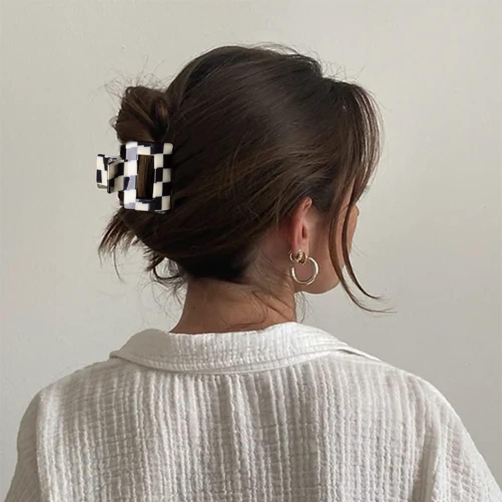 Bmobuo Vintage Checkered Y2K Hair Barrettes, Aesthetic 3Pcs Claw Clips for Women and Girls - Image 4
