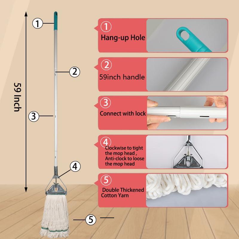 OFO Loop-End String Mop with Extra Head Replacement - Heavy Duty Commercial Industrial Grade Mop, 59Inch Handle for Floor Cleaning Home, Kitchen, Garage, Office and Wooden/Tile Floor - Image 3
