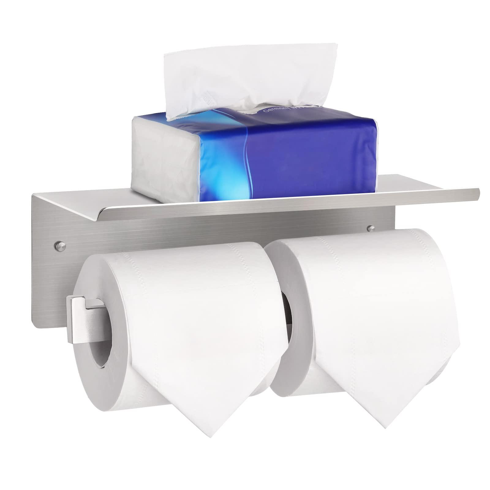 Double Toilet Paper Holder with Shelf,Idealmax Toilet Paper Holder Brushed Nickel,Large Commercial Toilet Paper Dispenser Phone Shelf, Wall Mounted Tissue Roll for Bathroom, Stainless Steel - Image 5