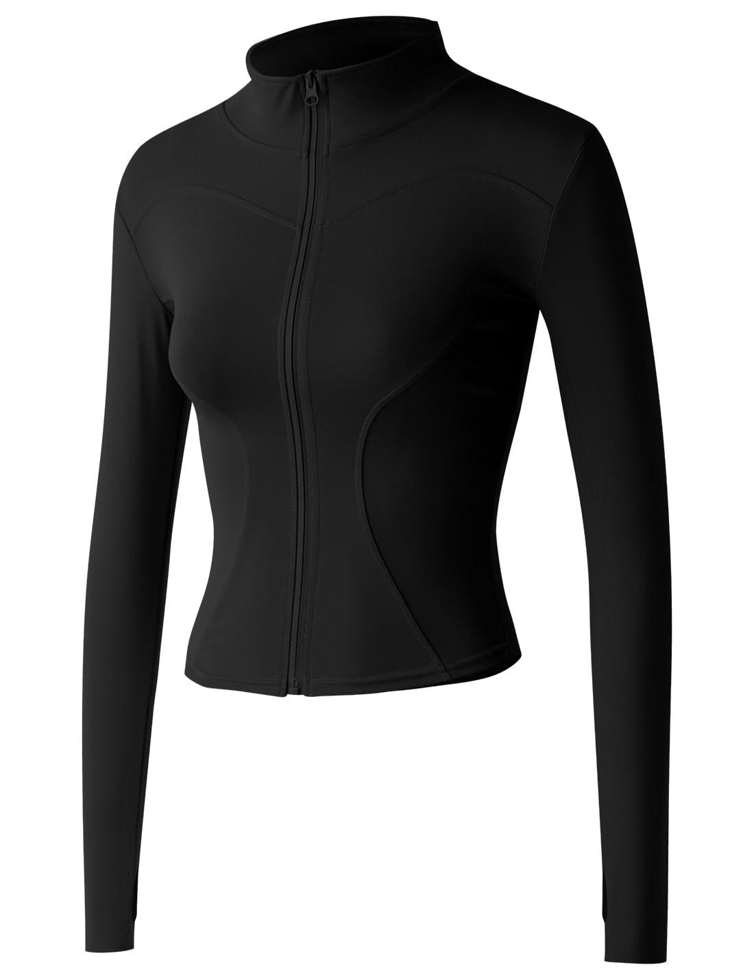 Gacaky Women's Slim Fit Lightweight Athletic Full Zip Stretchy Workout Running Track Jacket with Thumb Holes