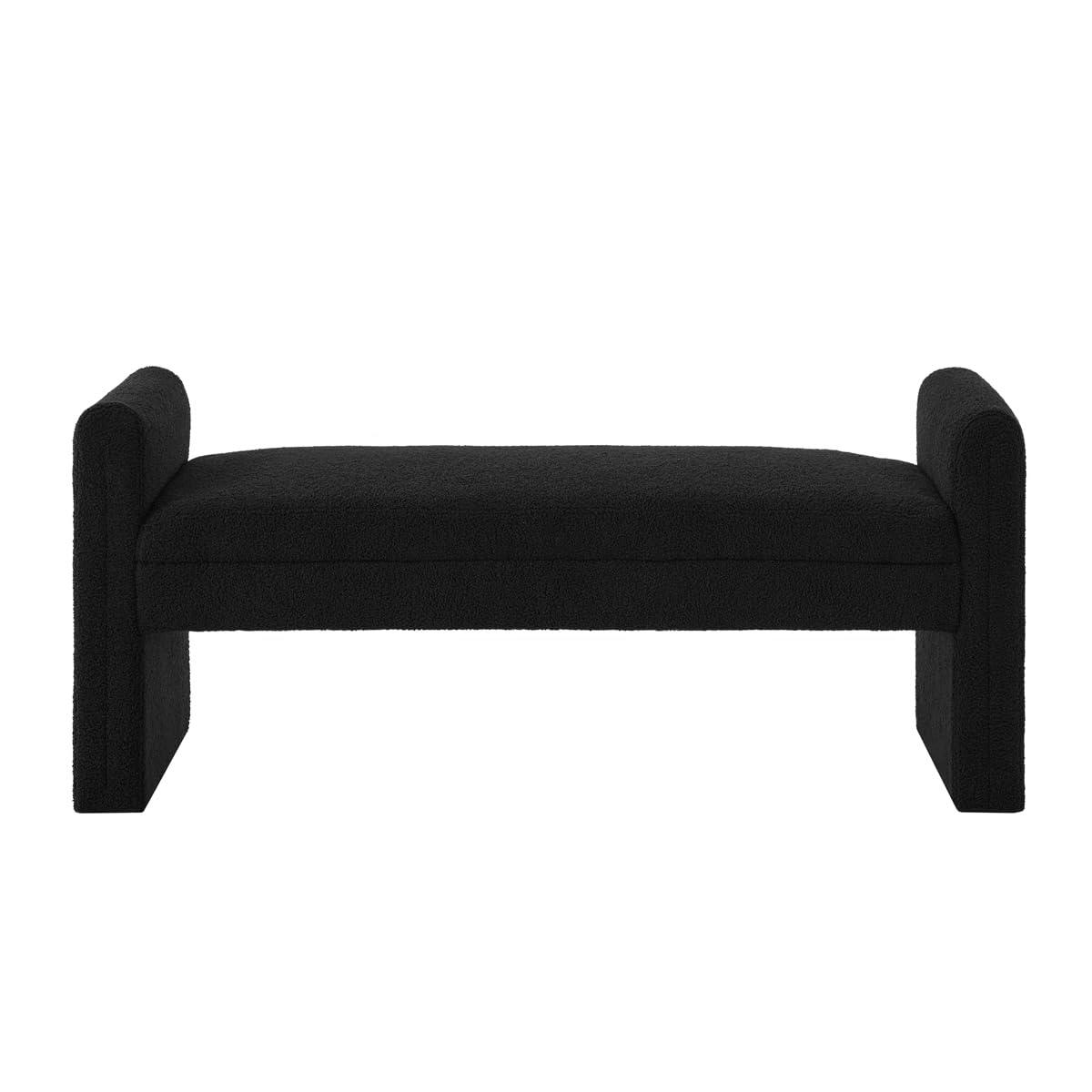 24KF Modern Boucle Teddy Lovely Bench, Upholstered Bed Ottoman With Armrest - Black - Image 3