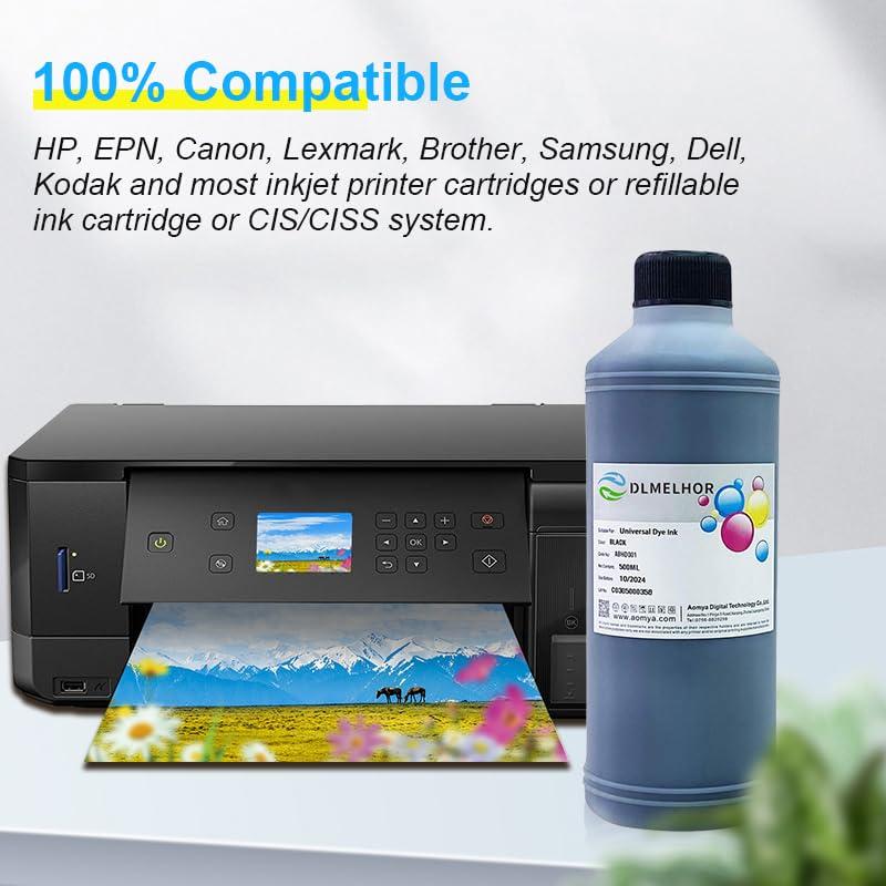 Ink Refill Kit 500ml Black Universal Dye Bulk Ink Refill Kit for HP Canon Epsn Brother Lexmark Samsung Dell Kodak Inkjet Printers Compatible Cartridges Refillable Cartridge CISS CIS System - Image 2