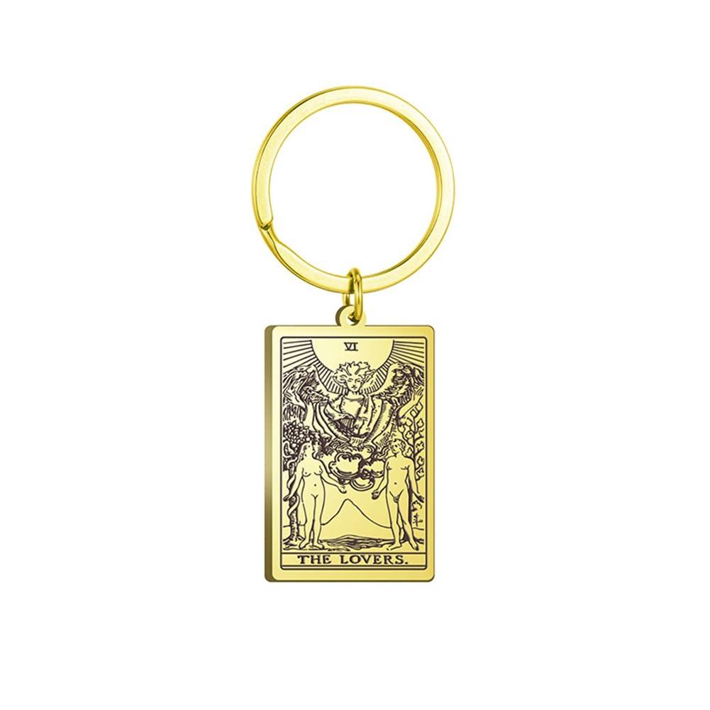 Axmerdal Tarot Cards Keychains Chain Necklace Pendant Stainless Steel Vintage Divination Magic Amulet Wiccan Keyring