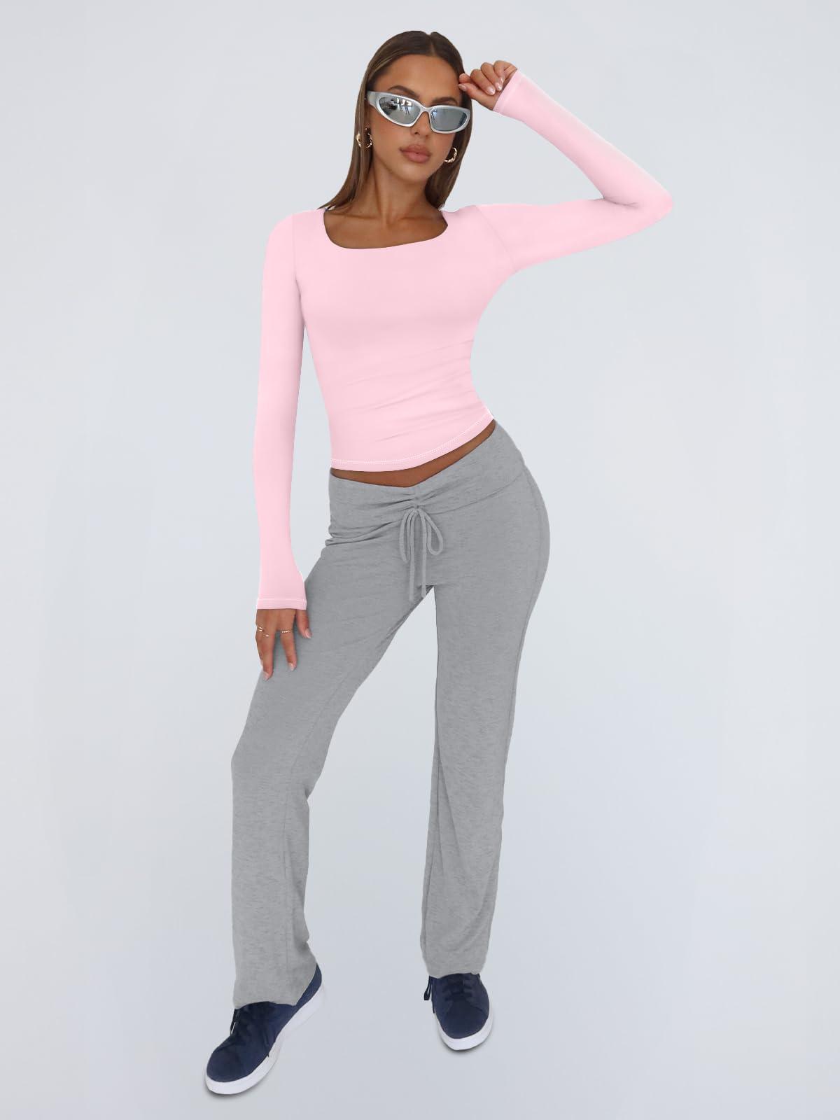 Trendy Queen Womens Long Sleeve Shirts Crop Tops Fall Fashion 2025 Square Neck Going Out Basics Tees Y2k Clothes - Image 5