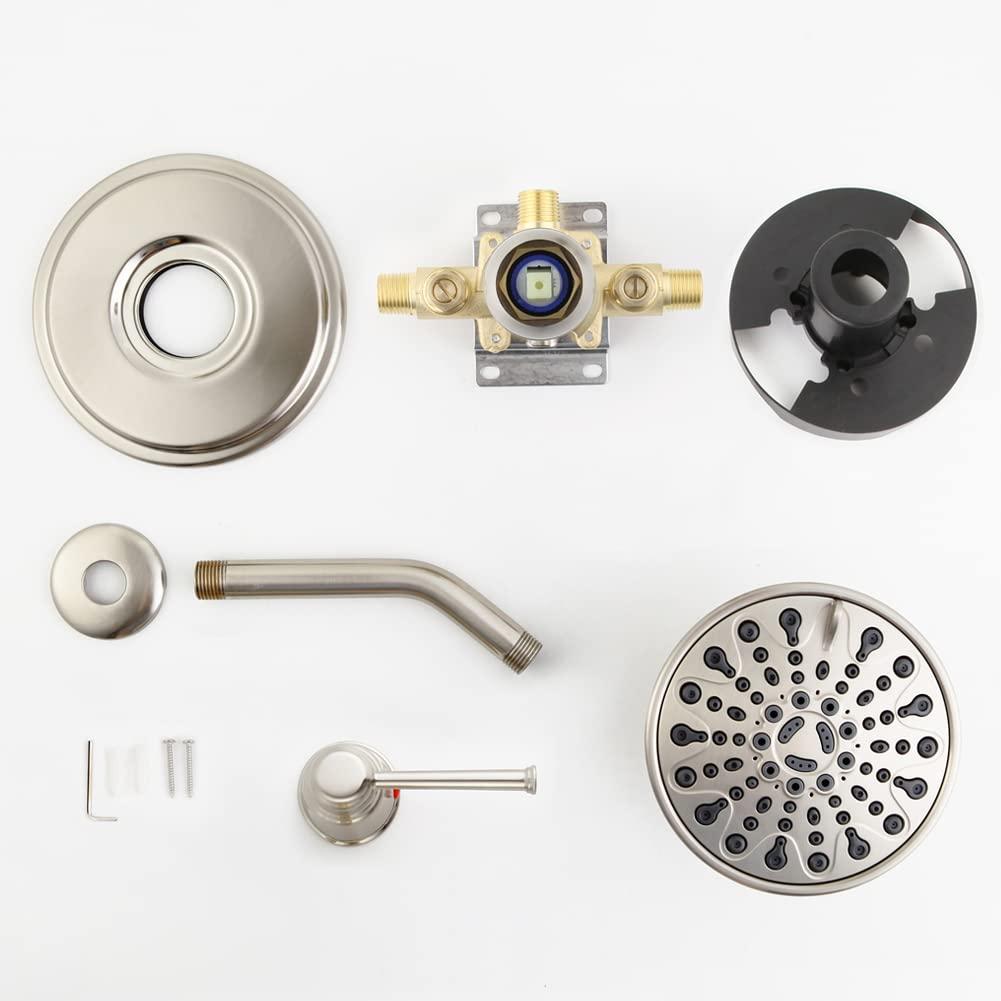 POP SANITARYWARE Shower Faucet Set Brushed Nickel, Bathroom Rain Mixer Shower System, 6 Inch Shower Head and Handle Set, Single Function Shower Trim Kit with Rough-in Valve - Image 8