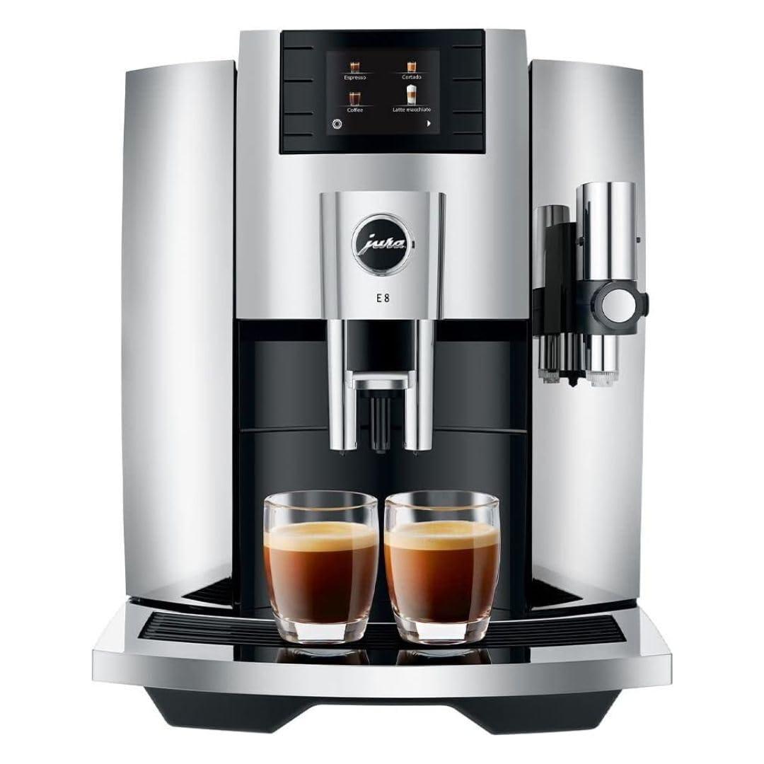 Jura E8 Automatic Coffee Machine with 17 Programmed Specialties, 2.8-Inch Display, and Professional Aroma Grinder (Chrome, Renewed)